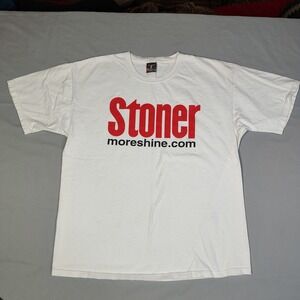 90s Stoner Moreshine Graphic T-Shirt White Mens Large L Short Sleeve Hanes Beefy